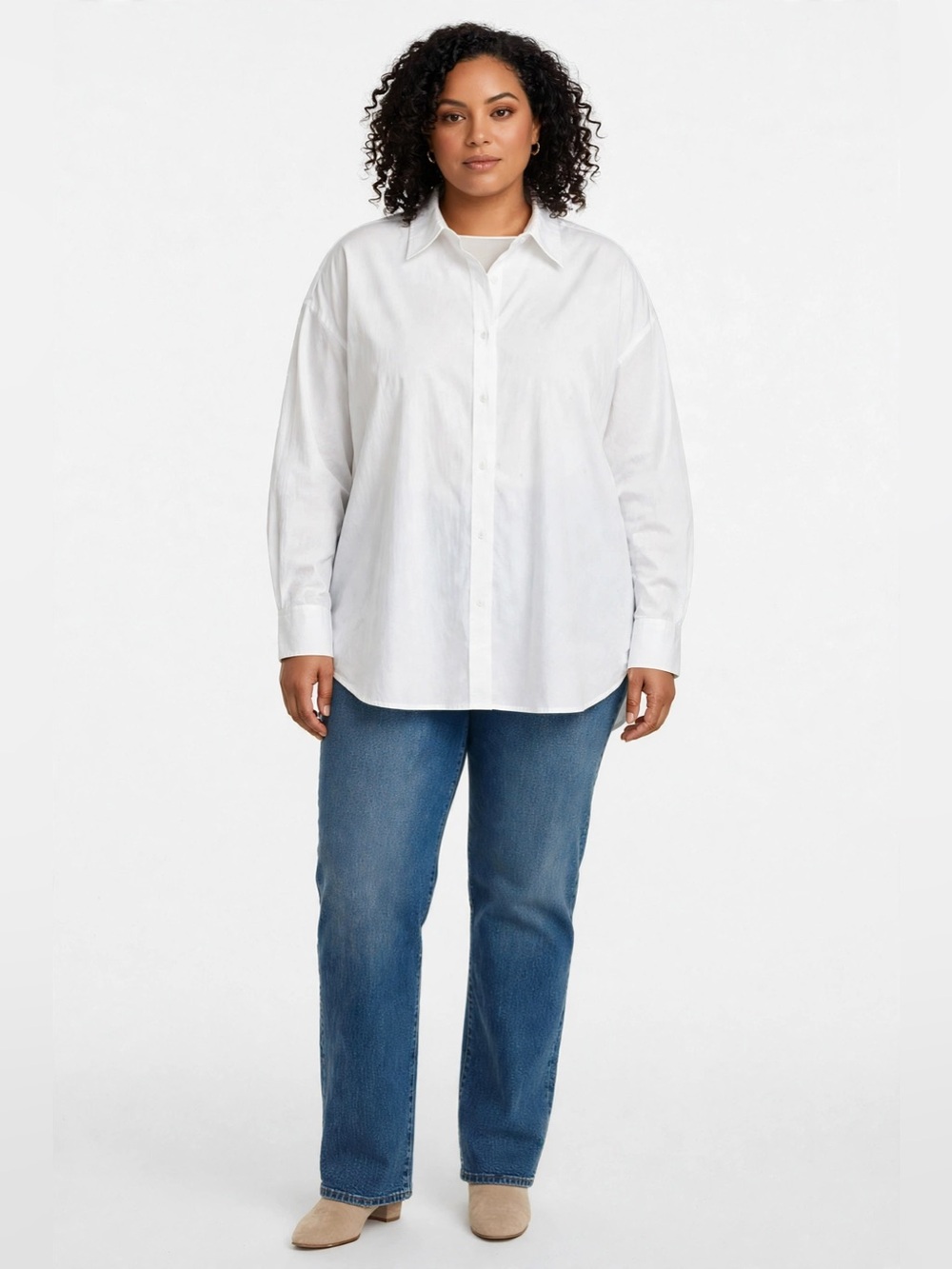 NWT Ashley Graham Plus Size Long Sleeve Relaxed Fit Poplin Button-Down Shirt 3X